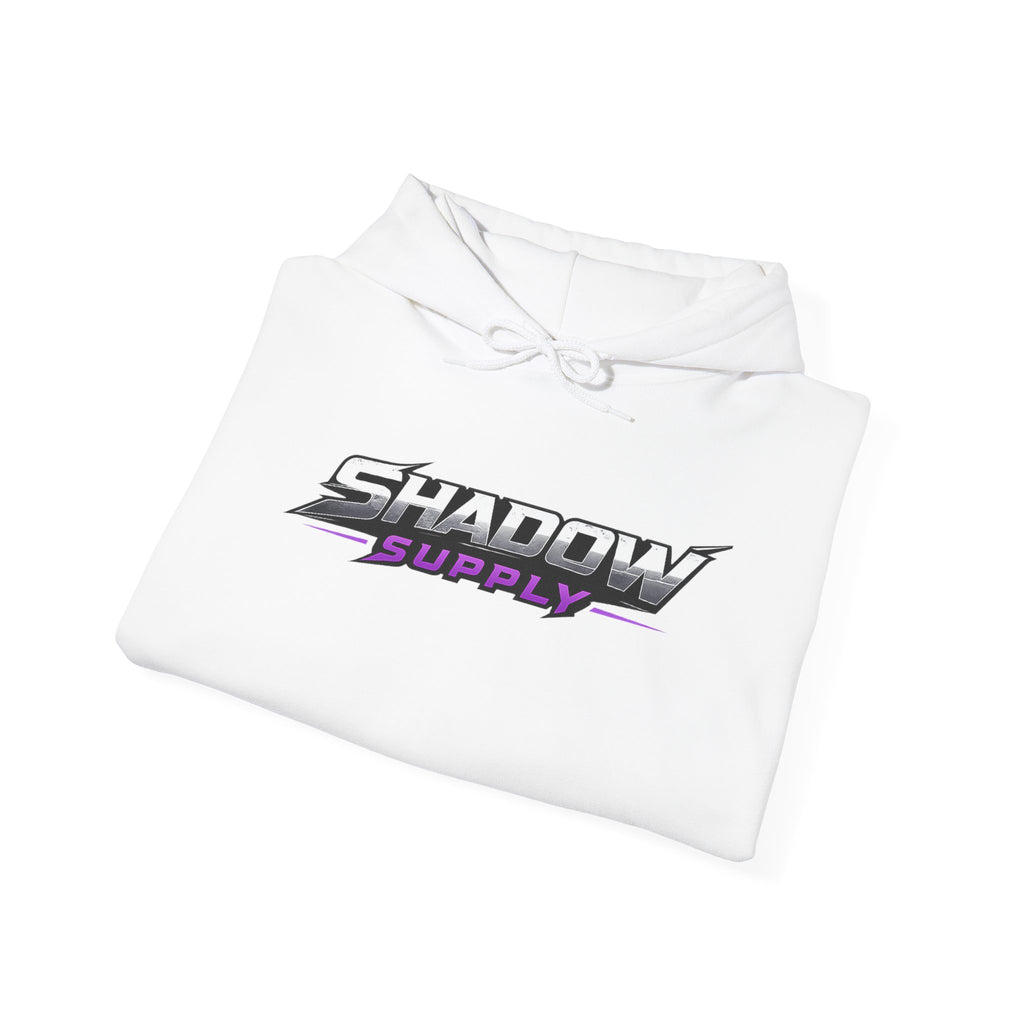 Shadow Supply Logo Hoodie — Retro Gradient Graphic Pullover with Back Eye Emblem