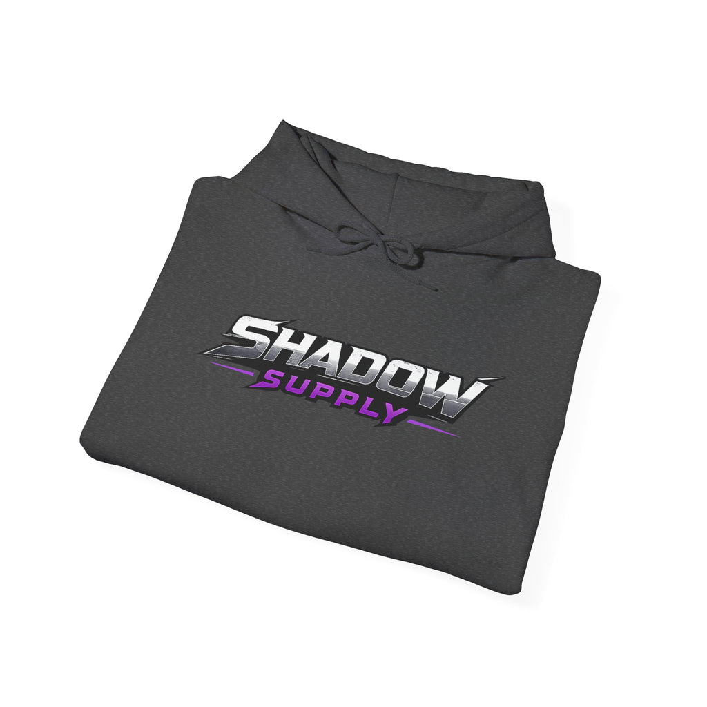 Shadow Supply Logo Hoodie — Retro Gradient Graphic Pullover with Back Eye Emblem
