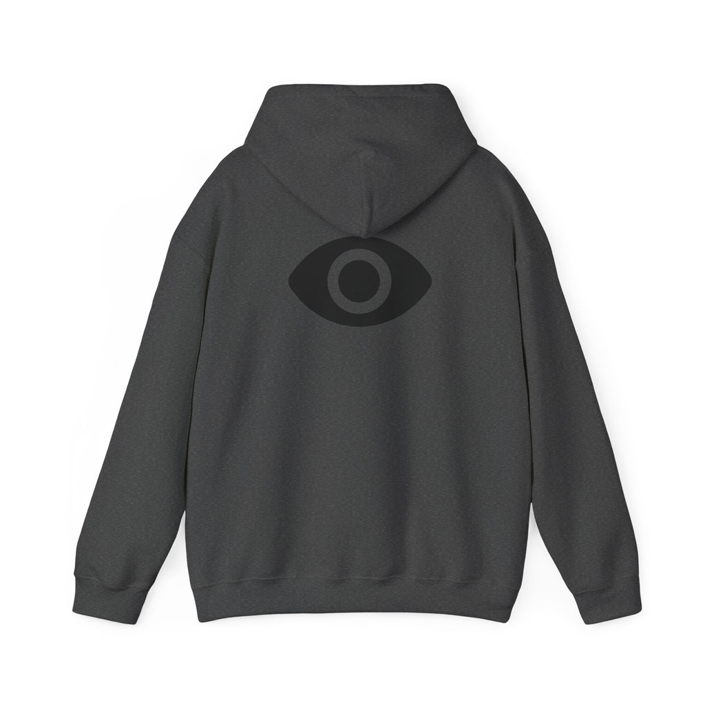 Shadow Supply Logo Hoodie — Retro Gradient Graphic Pullover with Back Eye Emblem