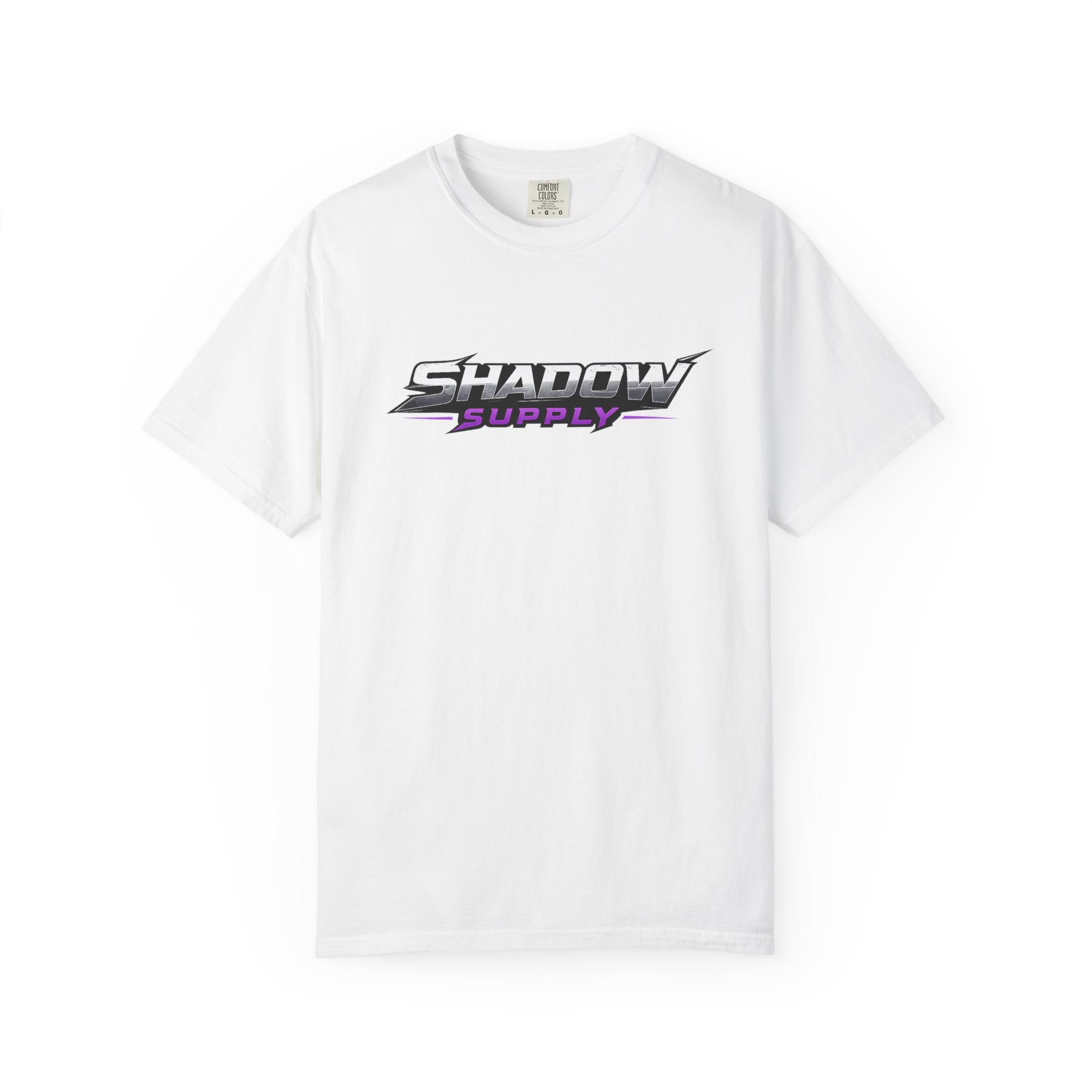 Shadow Supply T-Shirt — Retro Metallic Logo Tee with Eye Graphic