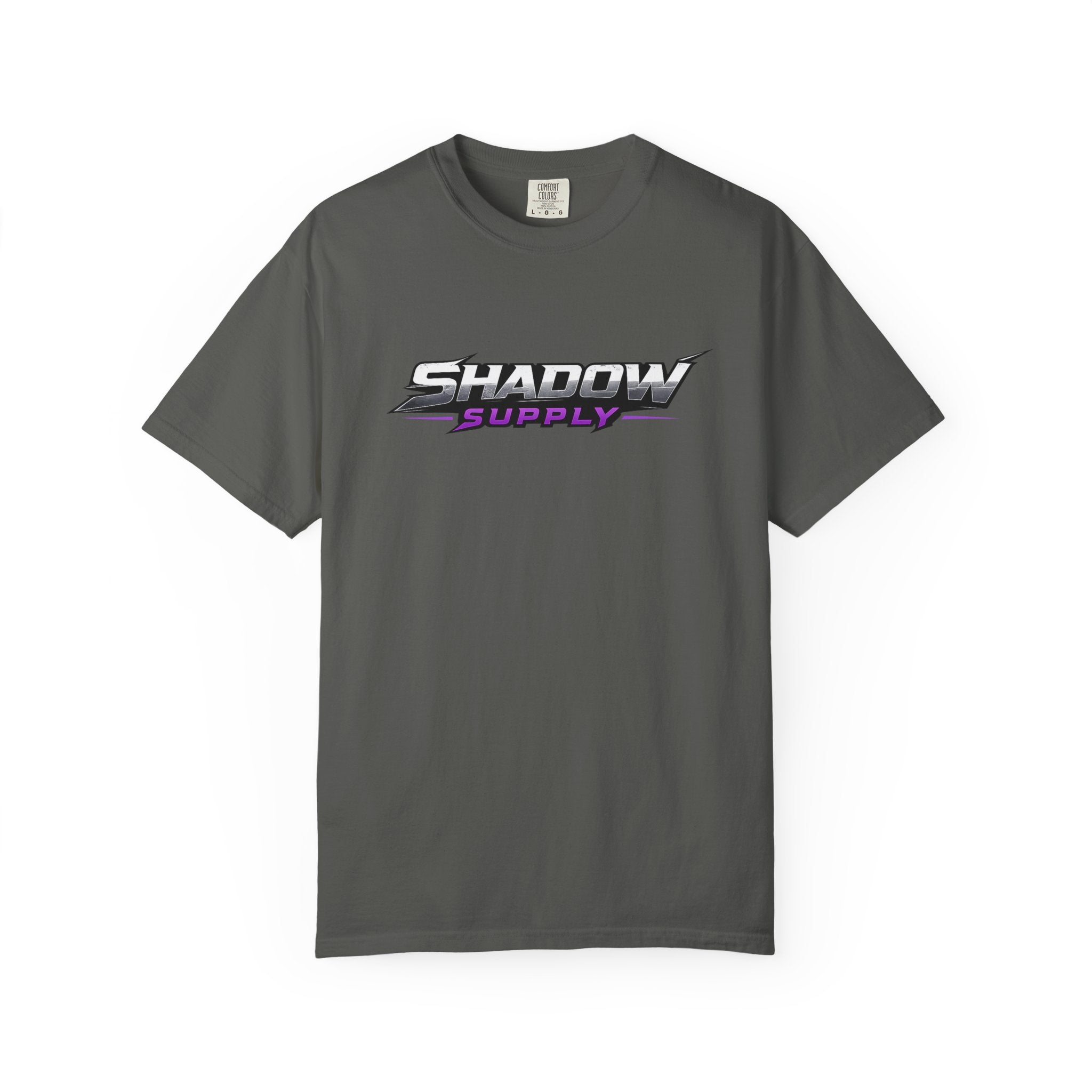 Shadow Supply T-Shirt — Retro Metallic Logo Tee with Eye Graphic