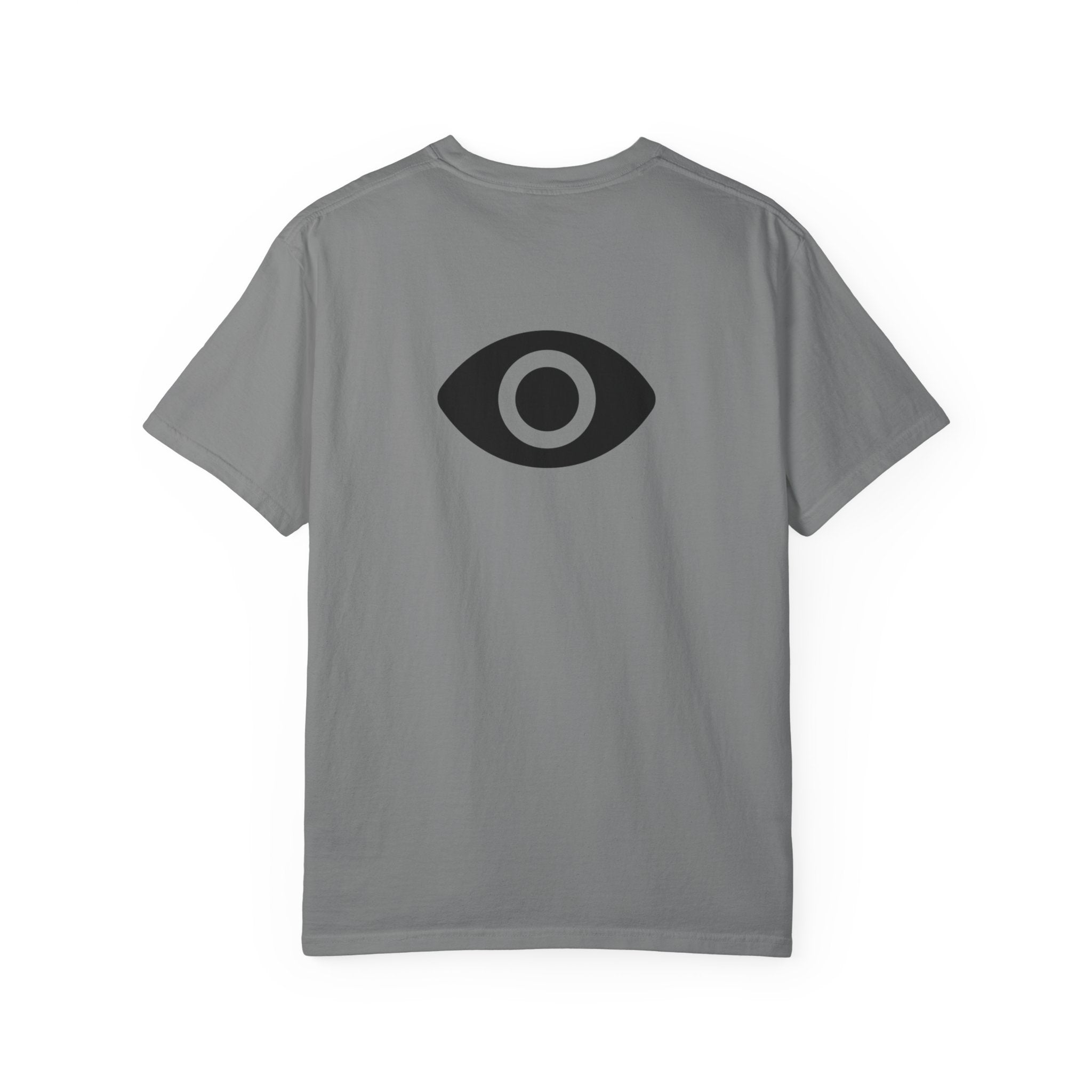 Shadow Supply T-Shirt — Retro Metallic Logo Tee with Eye Graphic