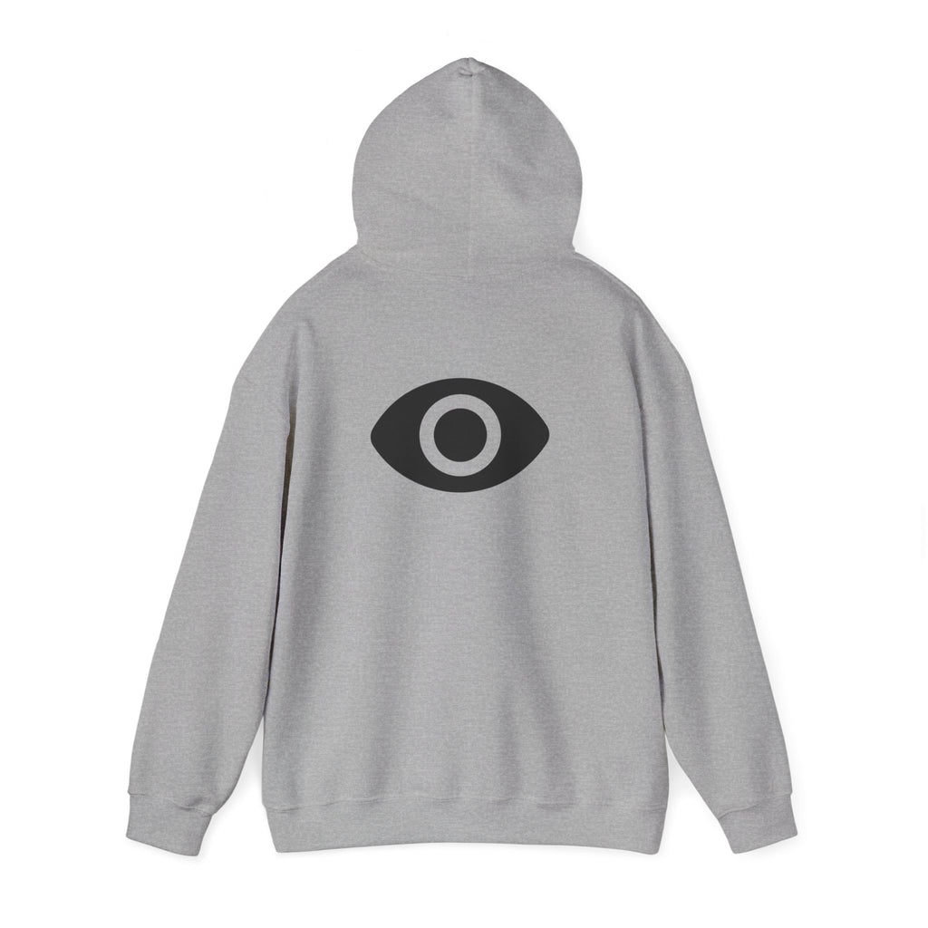 Shadow Supply Logo Hoodie — Retro Gradient Graphic Pullover with Back Eye Emblem