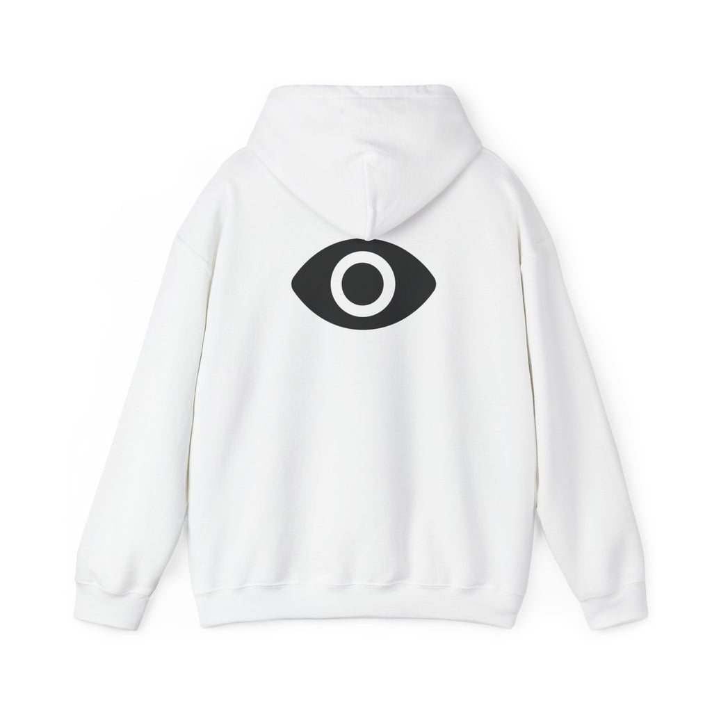 Shadow Supply Logo Hoodie — Retro Gradient Graphic Pullover with Back Eye Emblem