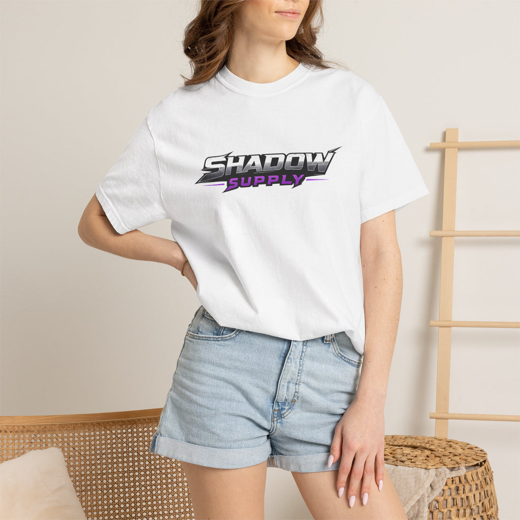 Shadow Supply T-Shirt — Retro Metallic Logo Tee with Eye Graphic
