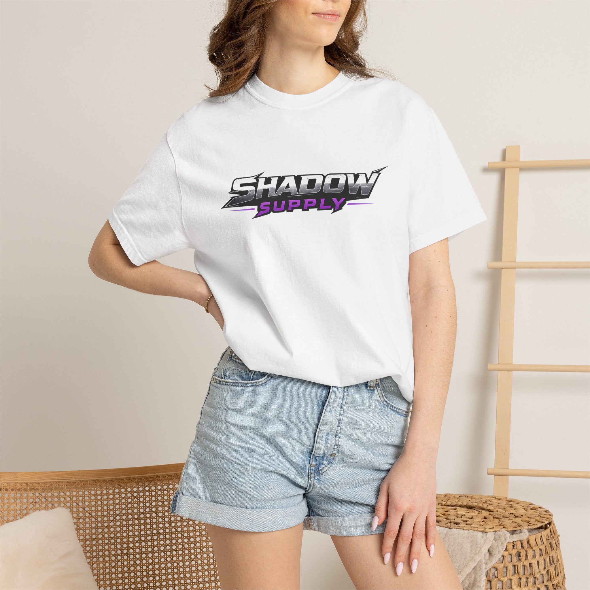 Shadow Supply T-Shirt — Retro Metallic Logo Tee with Eye Graphic
