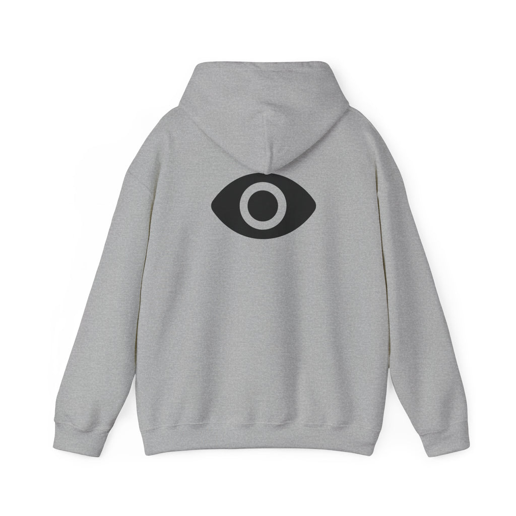 Shadow Supply Logo Hoodie — Retro Gradient Graphic Pullover with Back Eye Emblem