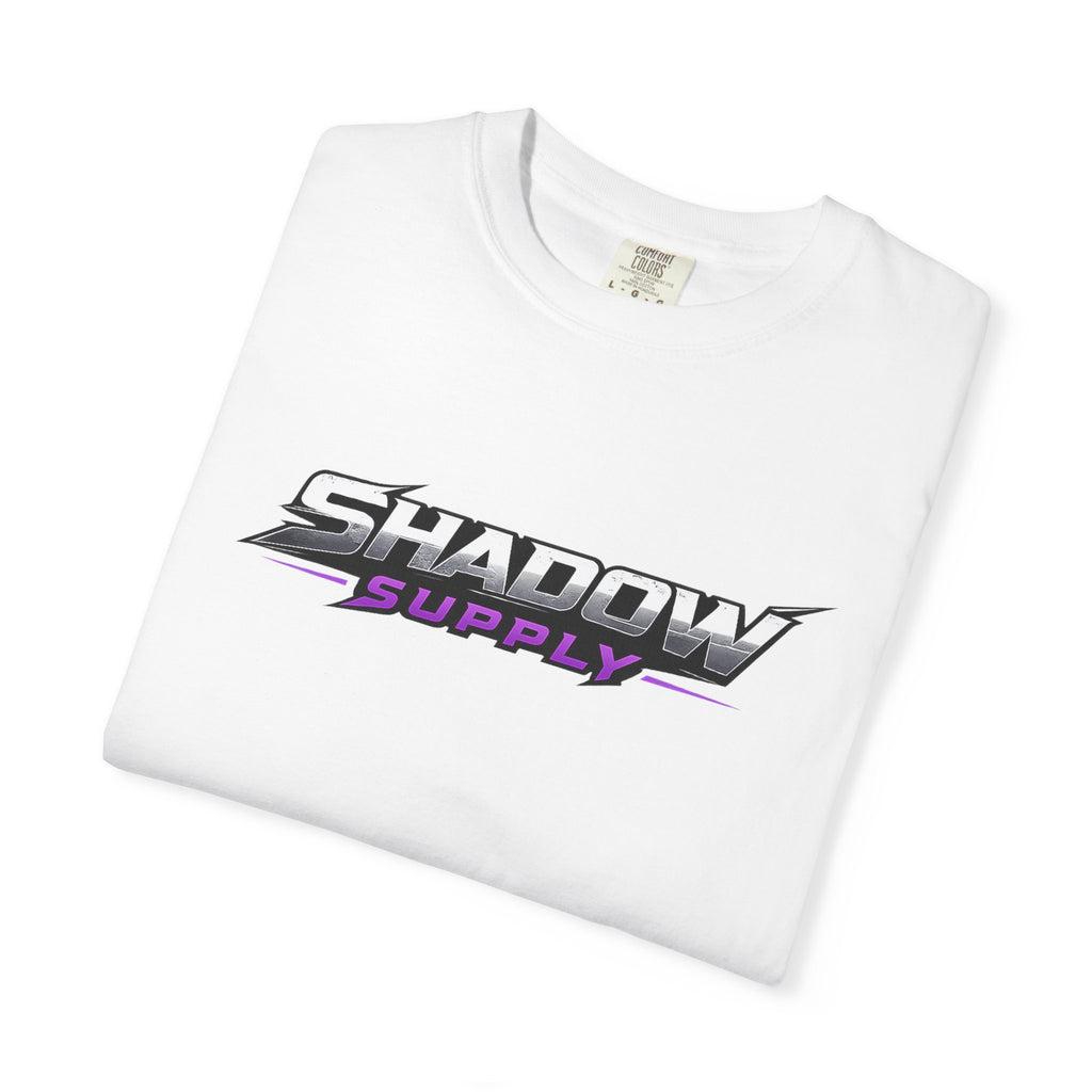 Shadow Supply T-Shirt — Retro Metallic Logo Tee with Eye Graphic