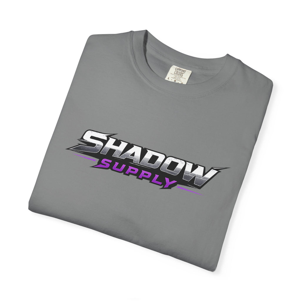 Shadow Supply T-Shirt — Retro Metallic Logo Tee with Eye Graphic