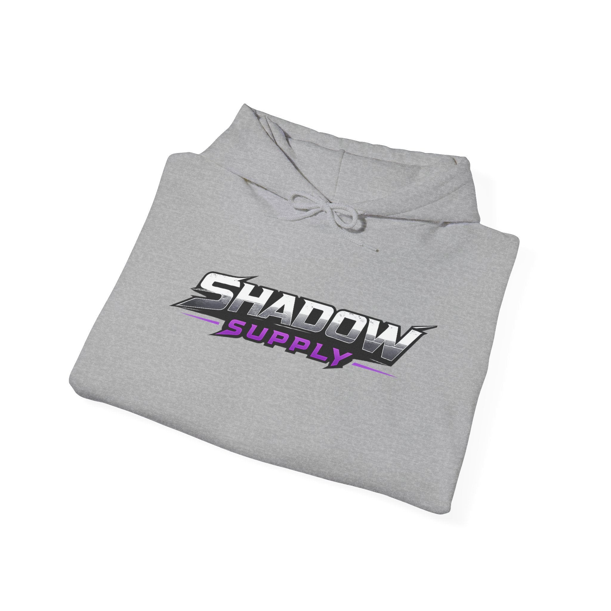Shadow Supply Logo Hoodie — Retro Gradient Graphic Pullover with Back Eye Emblem