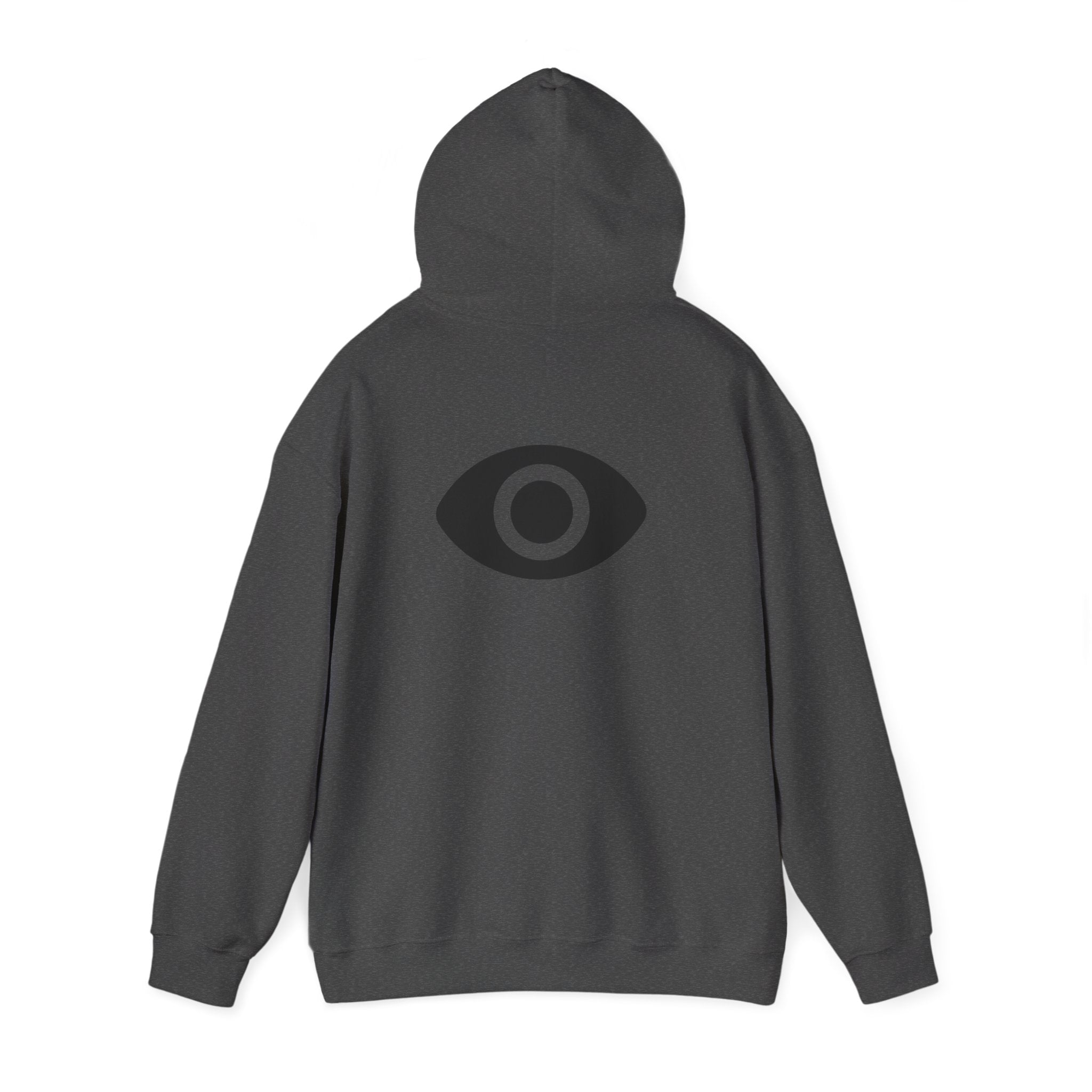 Shadow Supply Logo Hoodie — Retro Gradient Graphic Pullover with Back Eye Emblem